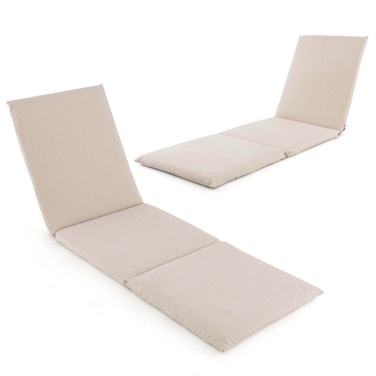 Costway 1/2 PCS Outdoor Chaise Lounge Cushion with Hook & Loop Fastener Fixing Straps Patio